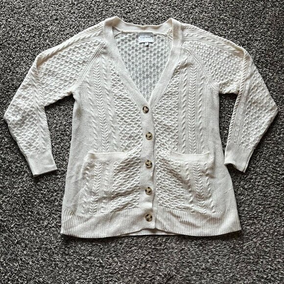 Pink Rose Sweaters - Pink Rose Cable Knit Cardigan Womens Large Cream Cottagecore Pockets